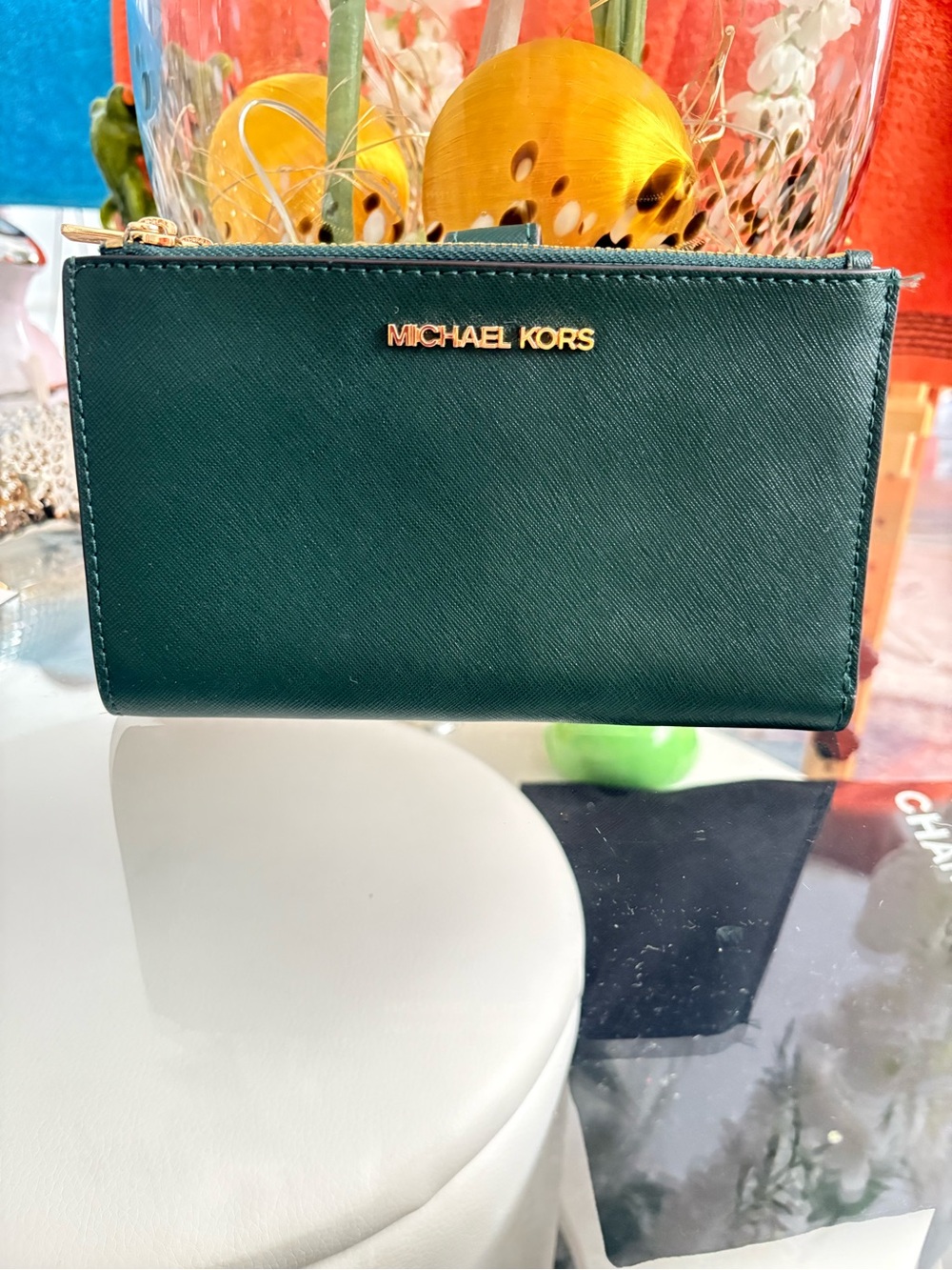 Michael Kors Green Saffiano Wallet with Gold Logo